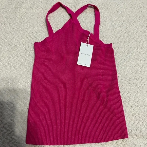 Pink sleeveless tank top ribbed backless camisole - Picture 1 of 5